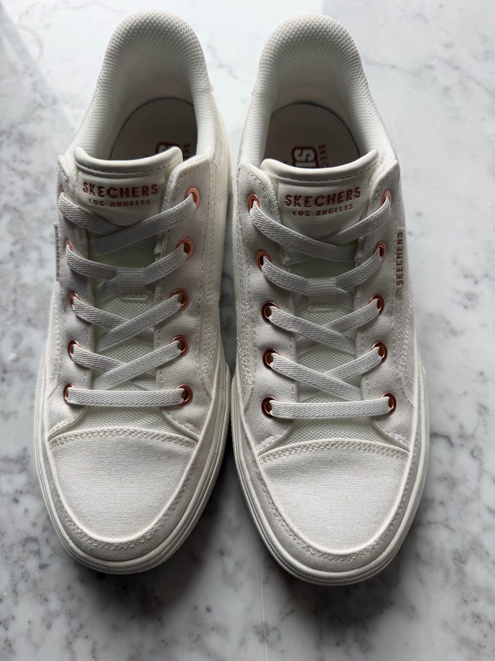 Skechers Women's Slip-Ins White Canvas Sneakers with Rose Gold Eyelets